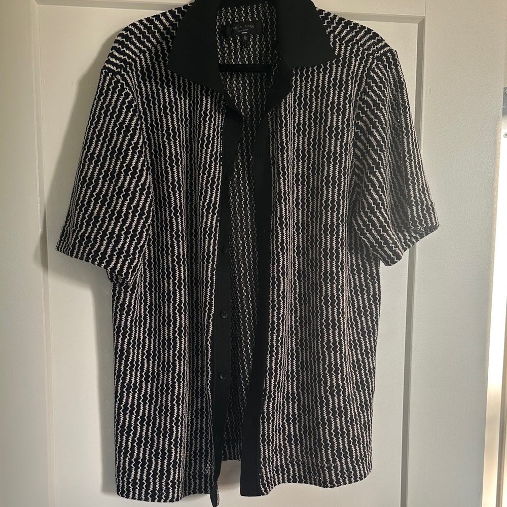 rag & bone Black and White Short-Sleeve Button-Down Shirt